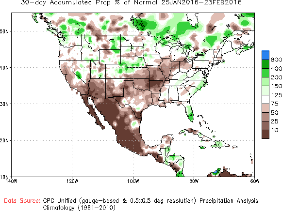 Anomalia de precipitação em 30 dias mostra a continuação da seca do sudoeste