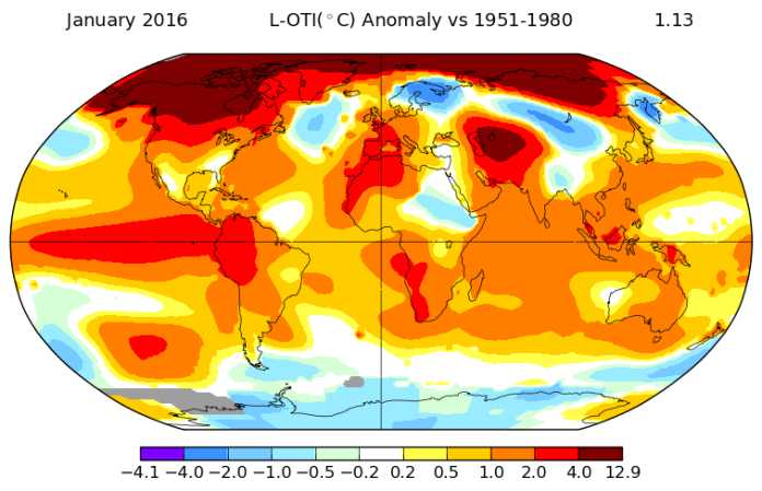 Anomalia da Temperatura Janeiro de 2016 NASA