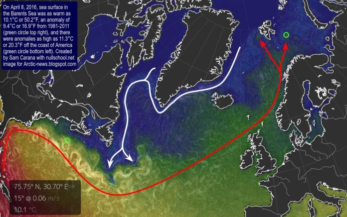 Correntes quentes aumenta as temperaturas no Oceano Ártico