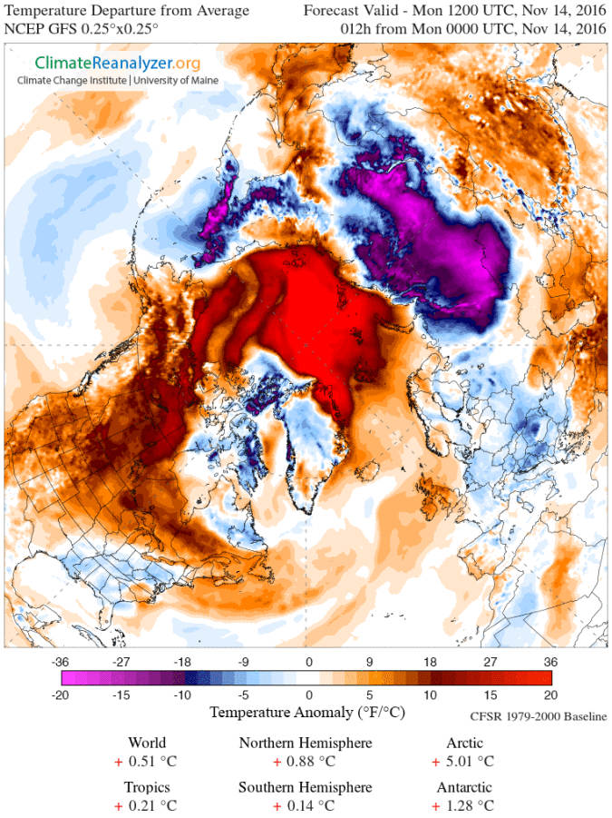Temperaturas elevadas anormais no Ártico em Novembro